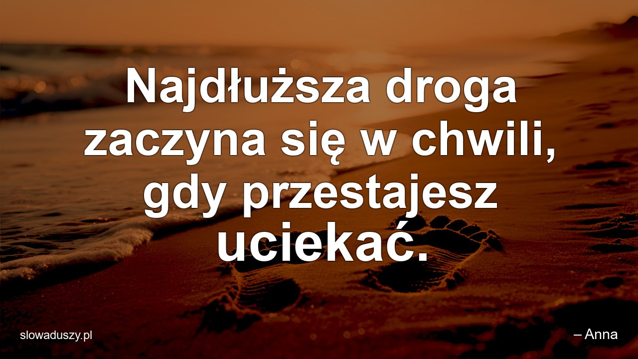 Najdłuższa droga zaczyna się w chwili,  gdy przestajesz uciekać. - – Anna