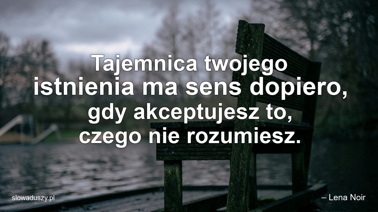 Tajemnica twojego istnienia ma sens dopiero,  gdy akceptujesz to,  czego nie rozumiesz. - – Lena Noir