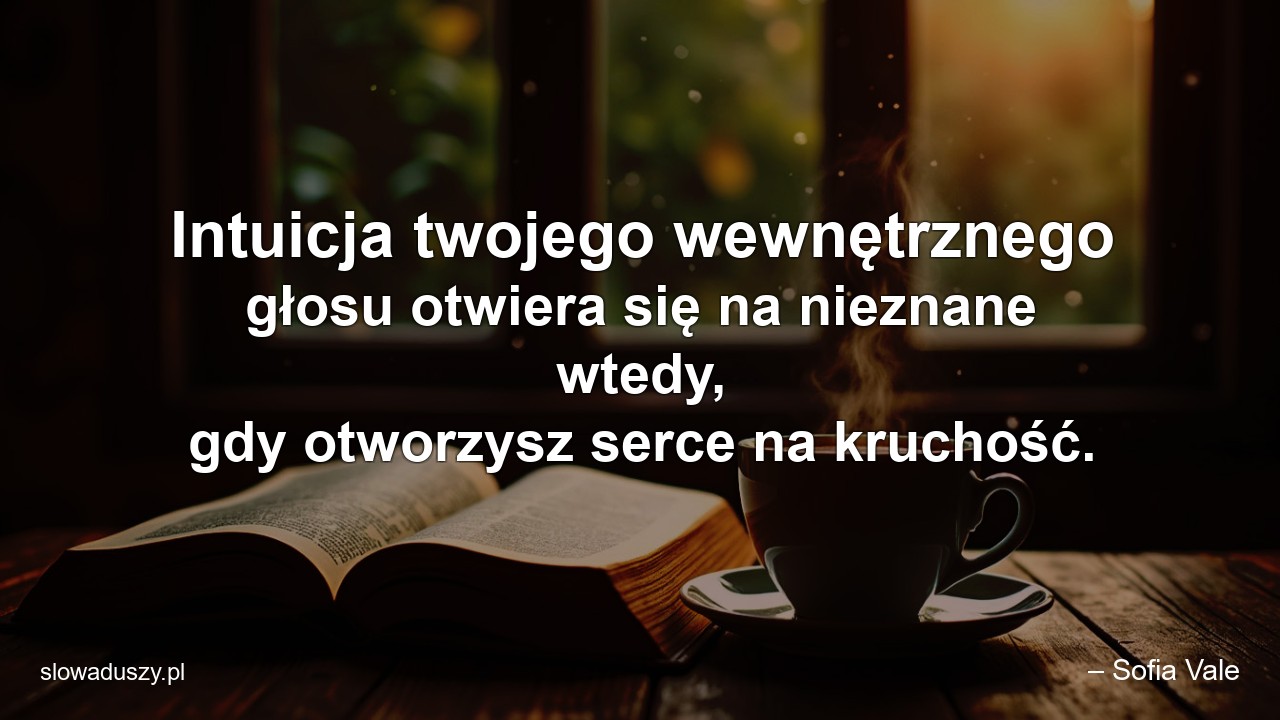 Intuicja twojego wewnętrznego głosu otwiera się na nieznane wtedy,  gdy otworzysz serce na kruchość. - – Sofia Vale