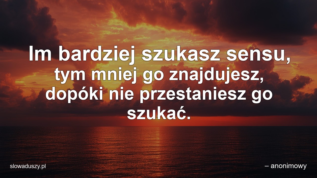 Im bardziej szukasz sensu,  tym mniej go znajdujesz,  dopóki nie przestaniesz go szukać. - – anonimowy