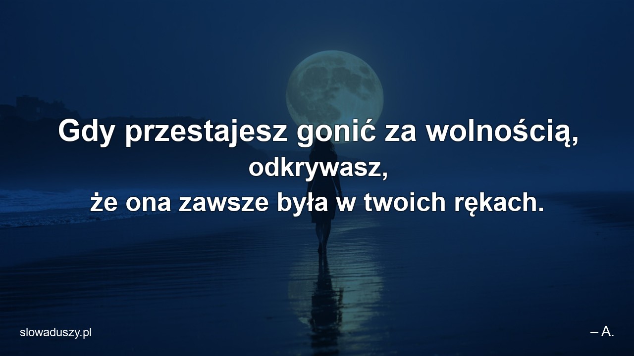 Gdy przestajesz gonić za wolnością,  odkrywasz,  że ona zawsze była w twoich rękach. - – A.