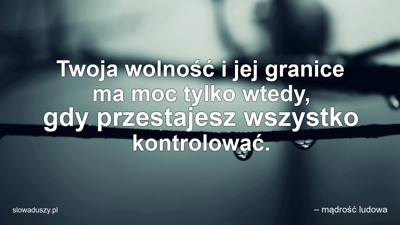Twoja wolność i jej granice ma moc tylko wtedy,  gdy przestajesz wszystko kontrolować.