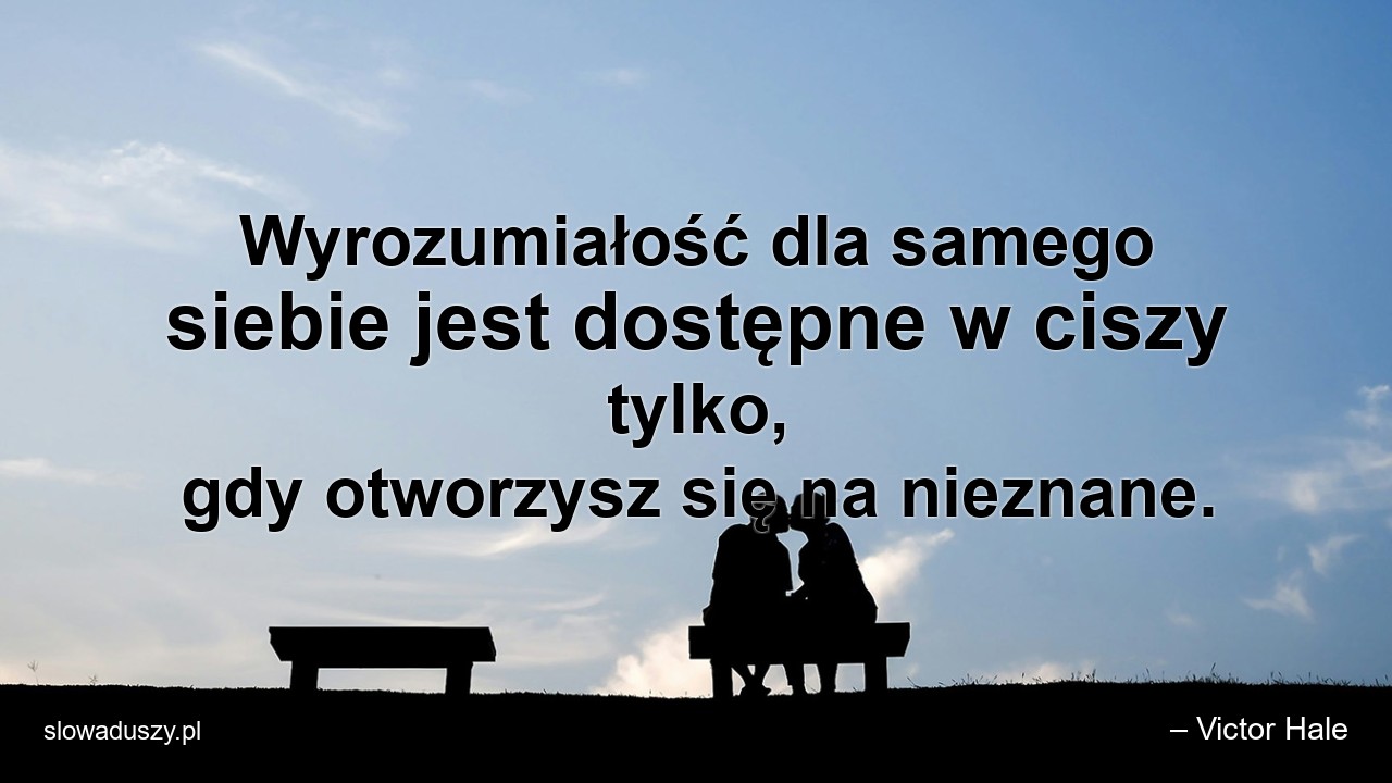 Wyrozumiałość dla samego siebie jest dostępne w ciszy tylko,  gdy otworzysz się na nieznane. - – Victor Hale