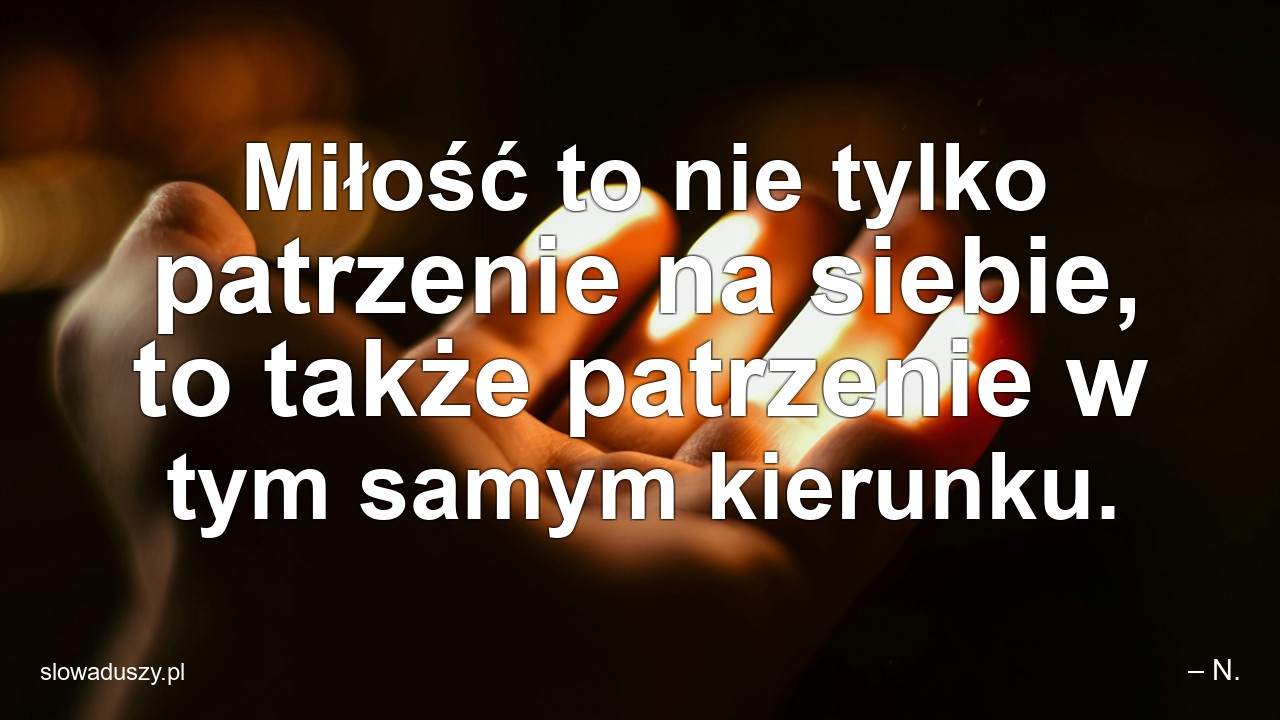Miłość to nie tylko patrzenie na siebie,  to także patrzenie w tym samym kierunku. - – N.