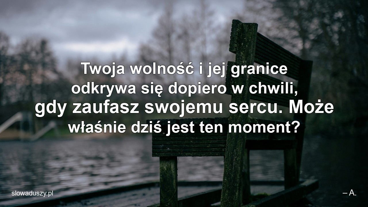 Twoja wolność i jej granice odkrywa się dopiero w chwili,  gdy zaufasz swojemu sercu. Może właśnie dziś jest ten moment?