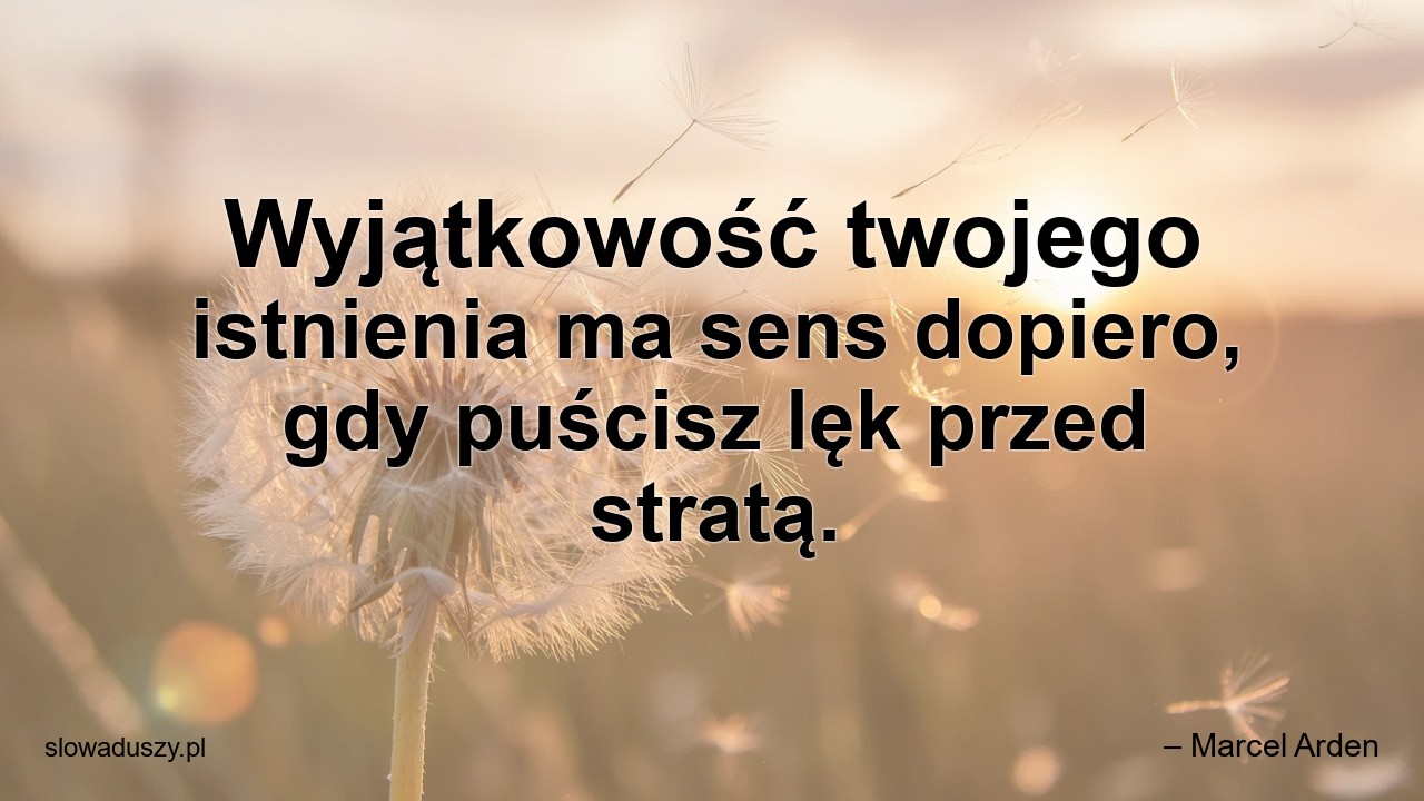 Wyjątkowość twojego istnienia ma sens dopiero,  gdy puścisz lęk przed stratą. - – Marcel Arden