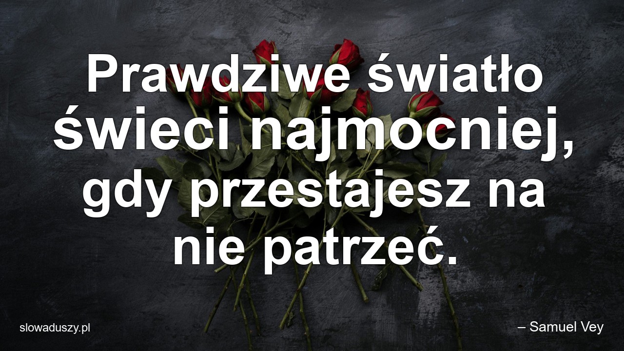Prawdziwe światło świeci najmocniej,  gdy przestajesz na nie patrzeć. - – Samuel Vey
