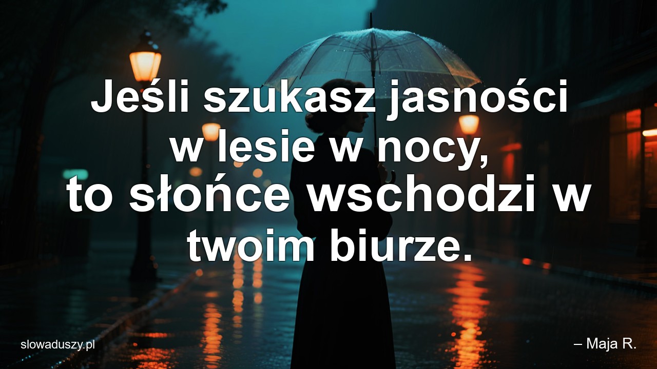 Jeśli szukasz jasności w lesie w nocy,  to słońce wschodzi w twoim biurze.