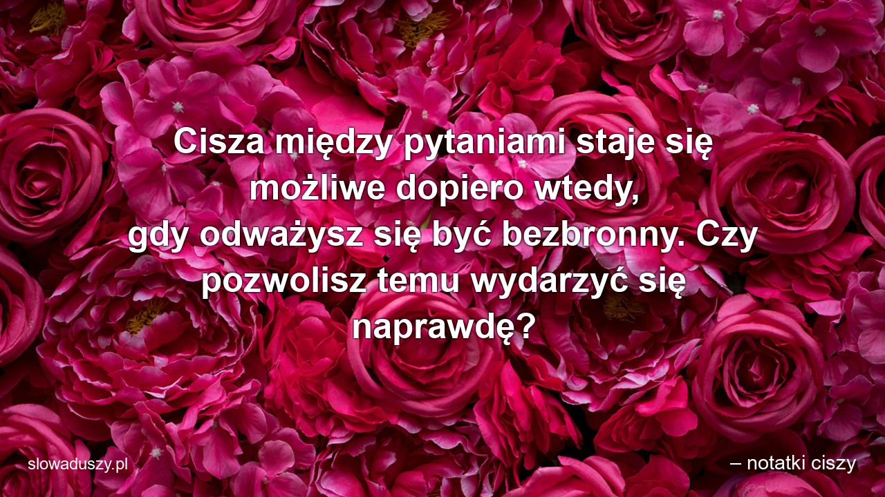 Cisza między pytaniami staje się możliwe dopiero wtedy,  gdy odważysz się być bezbronny. Czy pozwolisz temu wydarzyć się naprawdę?