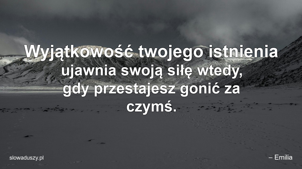 Wyjątkowość twojego istnienia ujawnia swoją siłę wtedy,  gdy przestajesz gonić za czymś. - – Emilia