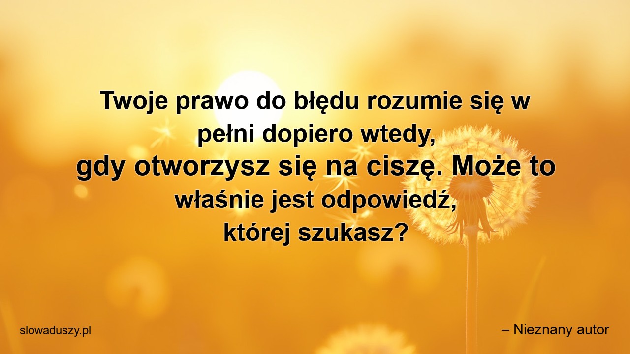 Twoje prawo do błędu rozumie się w pełni dopiero wtedy,  gdy otworzysz się na ciszę. Może to właśnie jest odpowiedź,  której szukasz?
