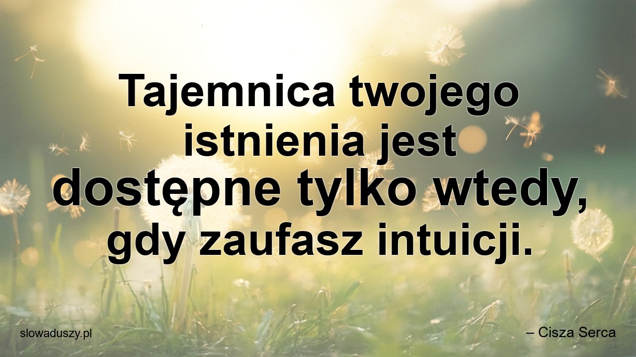 Tajemnica twojego istnienia jest dostępne tylko wtedy,  gdy zaufasz intuicji. - – Cisza Serca