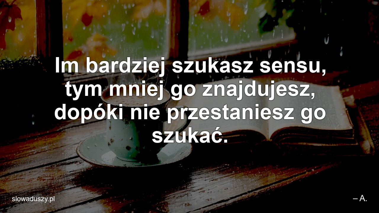 Im bardziej szukasz sensu,  tym mniej go znajdujesz,  dopóki nie przestaniesz go szukać.