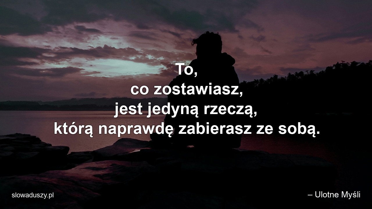 To,  co zostawiasz,  jest jedyną rzeczą,  którą naprawdę zabierasz ze sobą. - – Ulotne Myśli