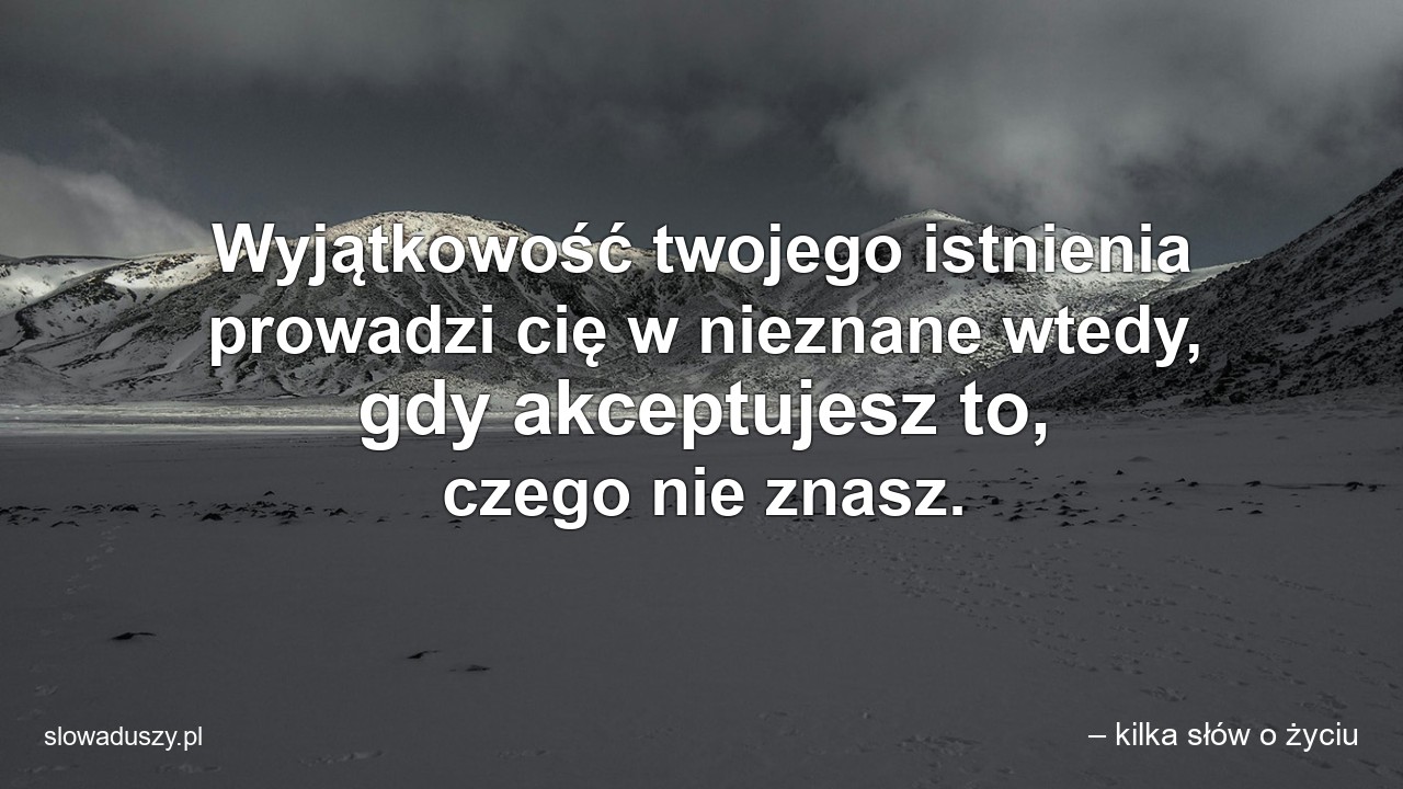 Wyjątkowość twojego istnienia prowadzi cię w nieznane wtedy,  gdy akceptujesz to,  czego nie znasz. - – kilka słów o życiu