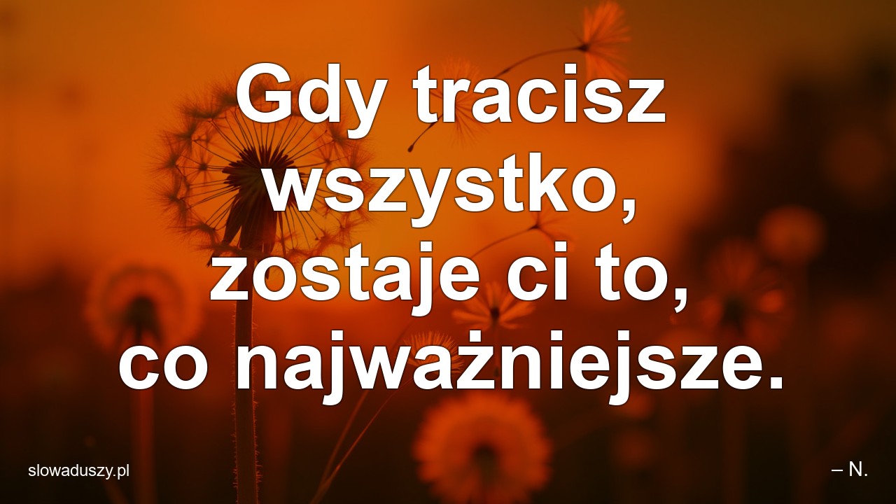 Gdy tracisz wszystko,  zostaje ci to,  co najważniejsze. - – N.