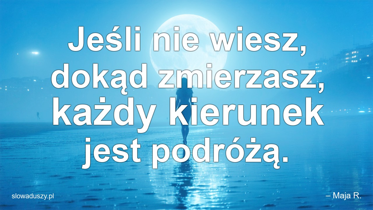 Jeśli nie wiesz,  dokąd zmierzasz,  każdy kierunek jest podróżą. - – Maja R.