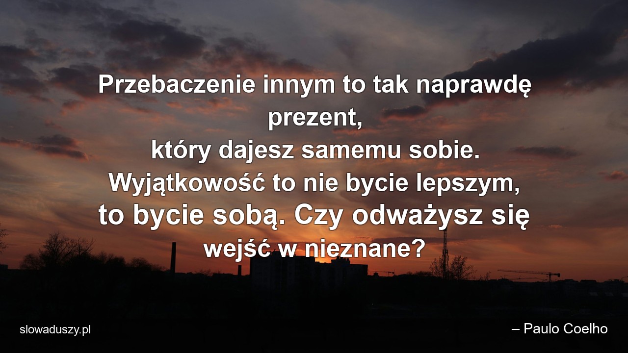 Przebaczenie innym to tak naprawdę prezent,  który dajesz samemu sobie. Wyjątkowość to nie bycie lepszym,  to bycie sobą. Czy odważysz się wejść w nieznane?