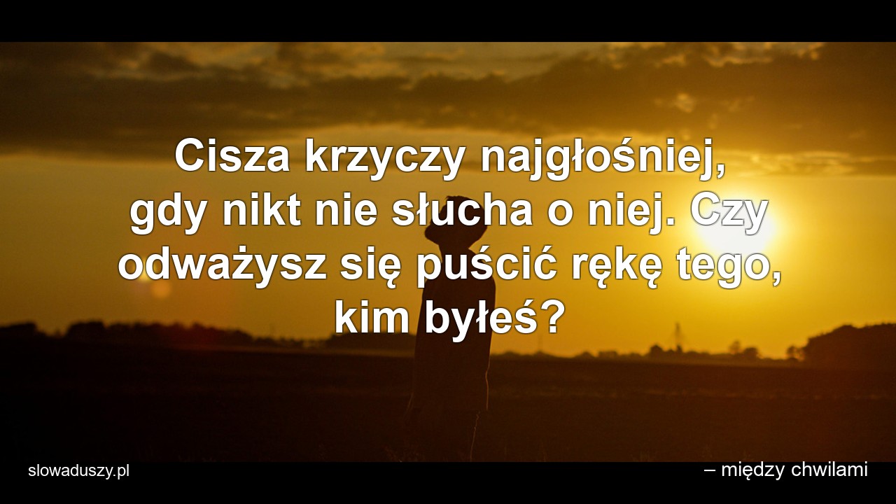 Cisza krzyczy najgłośniej,  gdy nikt nie słucha o niej. Czy odważysz się puścić rękę tego,  kim byłeś?