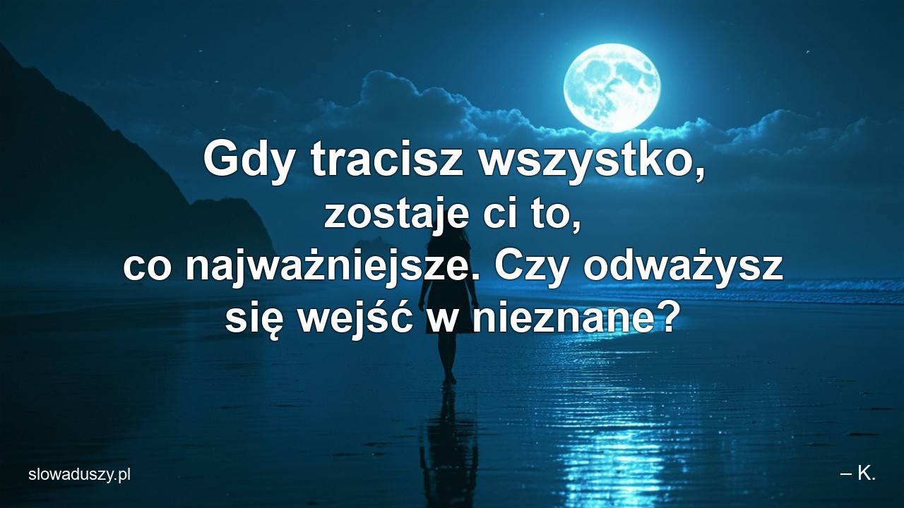 Gdy tracisz wszystko,  zostaje ci to,  co najważniejsze. Czy odważysz się wejść w nieznane?