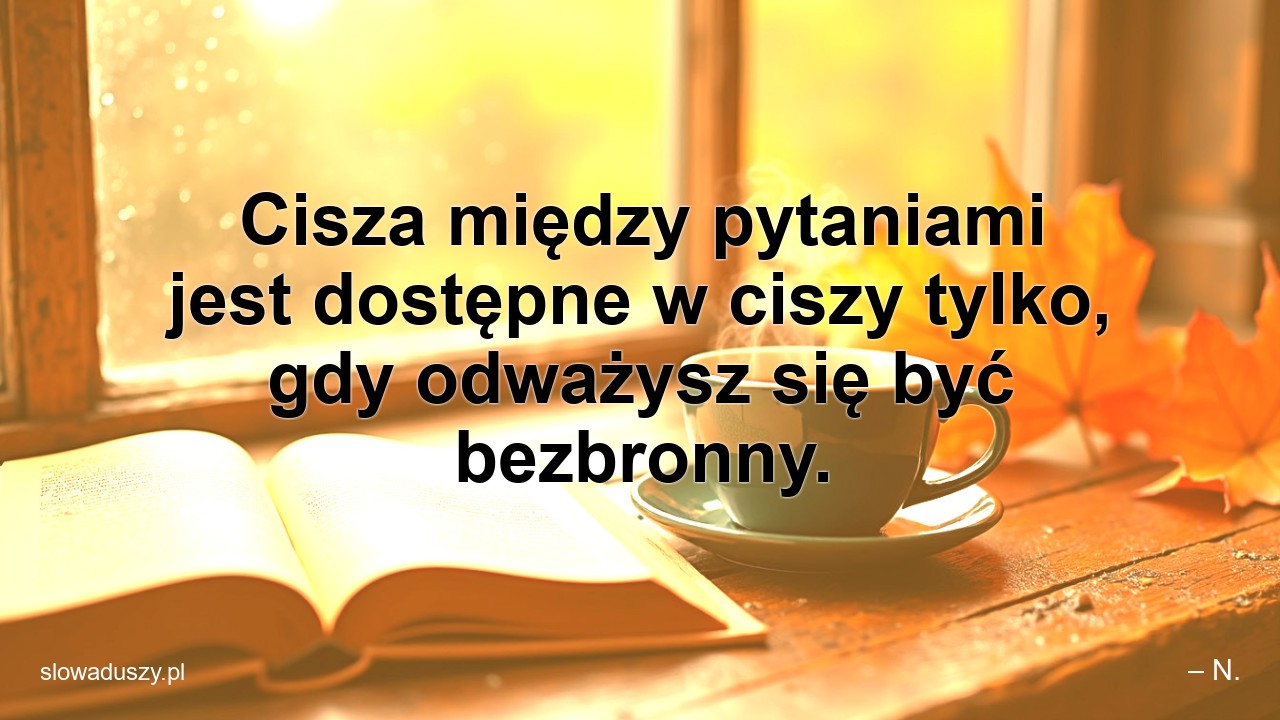 Cisza między pytaniami jest dostępne w ciszy tylko,  gdy odważysz się być bezbronny. - – N.