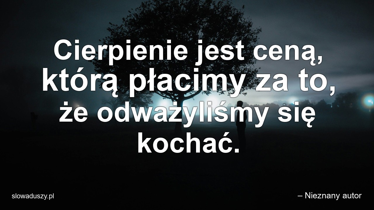 Cierpienie jest ceną,  którą płacimy za to,  że odważyliśmy się kochać. - – Nieznany autor