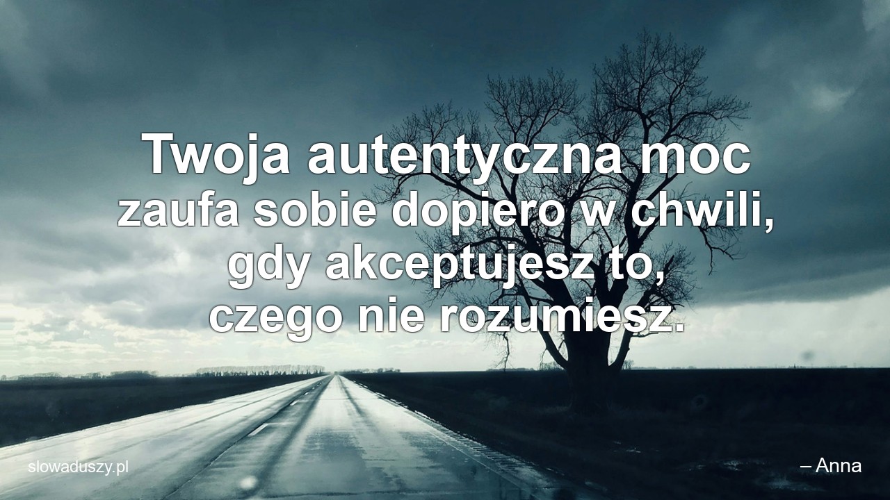 Twoja autentyczna moc zaufa sobie dopiero w chwili,  gdy akceptujesz to,  czego nie rozumiesz. - – Anna