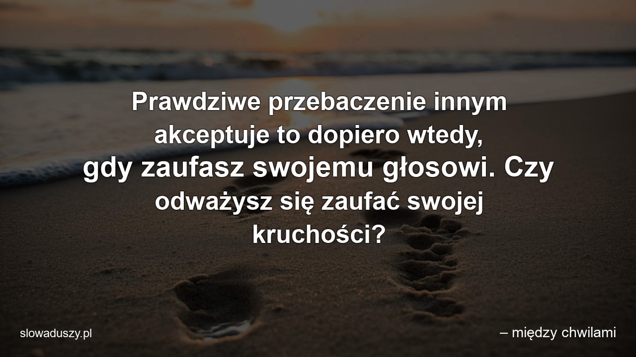 Prawdziwe przebaczenie innym akceptuje to dopiero wtedy,  gdy zaufasz swojemu głosowi. Czy odważysz się zaufać swojej kruchości? - – między chwilami