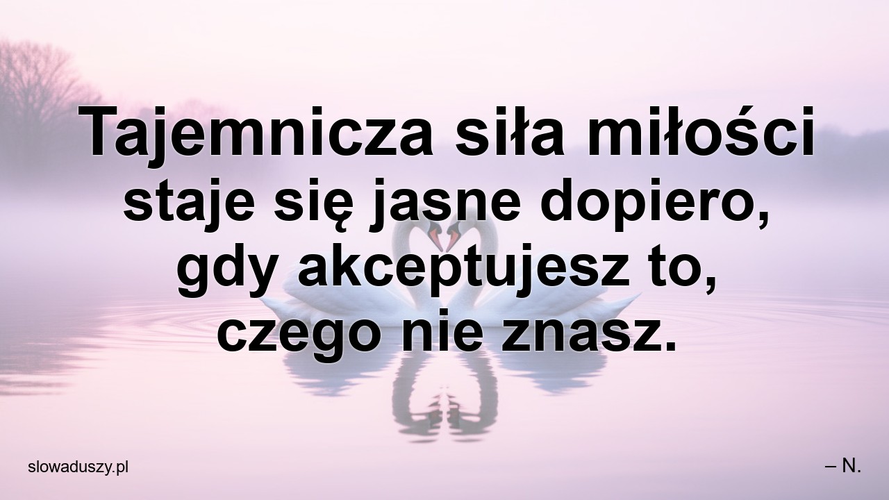 Tajemnicza siła miłości staje się jasne dopiero,  gdy akceptujesz to,  czego nie znasz.