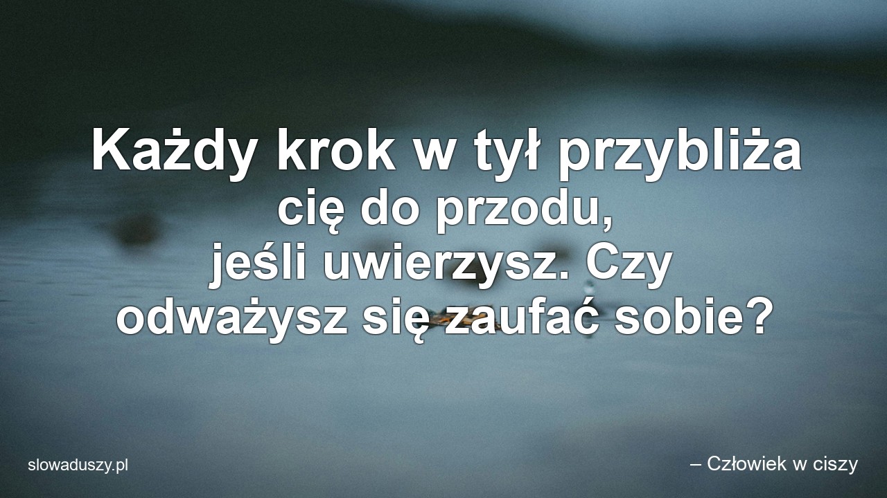 Każdy krok w tył przybliża cię do przodu,  jeśli uwierzysz. Czy odważysz się zaufać sobie? - – Człowiek w ciszy