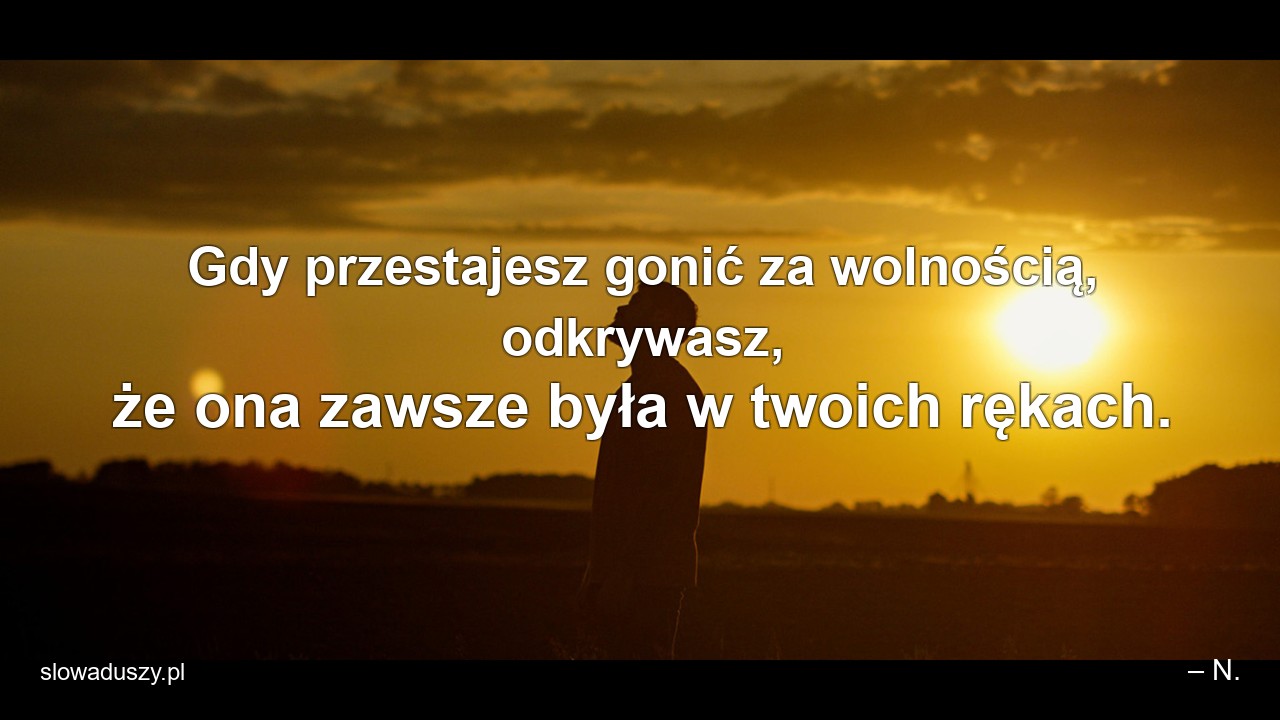 Gdy przestajesz gonić za wolnością,  odkrywasz,  że ona zawsze była w twoich rękach. - – N.