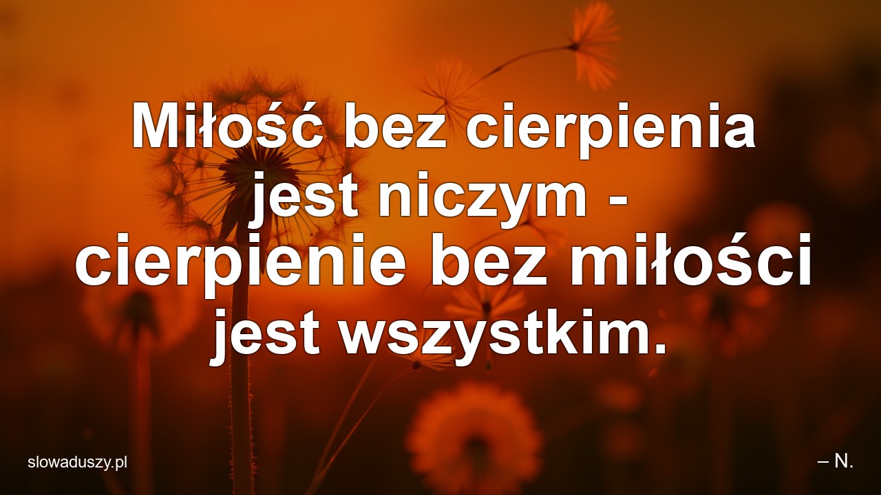Miłość bez cierpienia jest niczym - cierpienie bez miłości jest wszystkim.