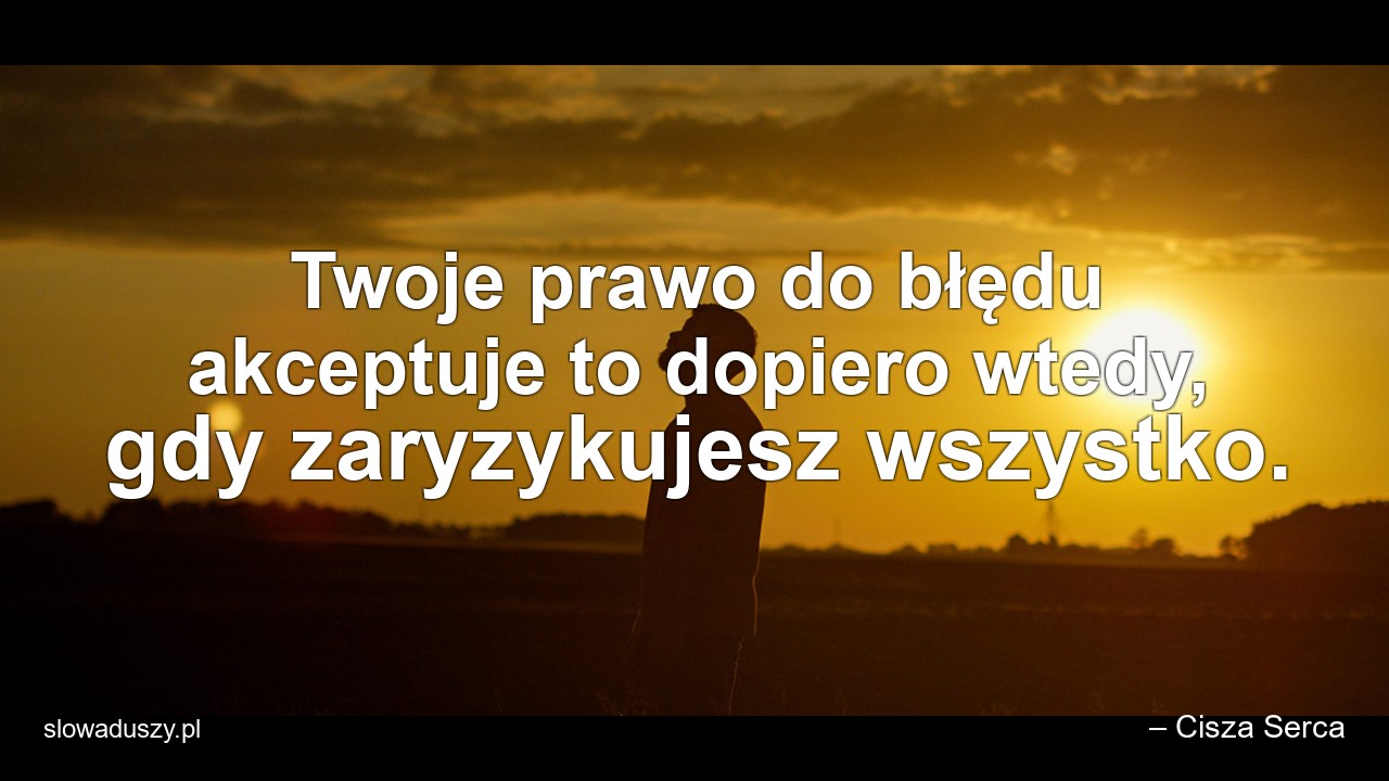 Twoje prawo do błędu akceptuje to dopiero wtedy,  gdy zaryzykujesz wszystko.