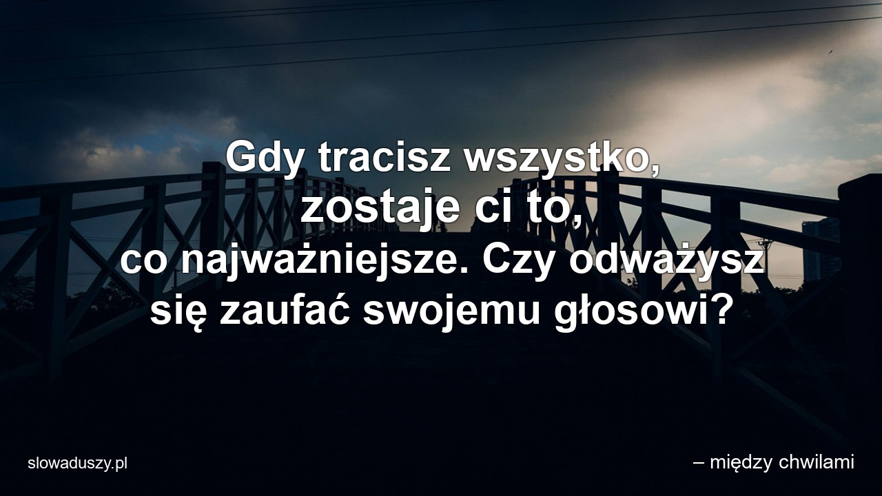 Gdy tracisz wszystko,  zostaje ci to,  co najważniejsze. Czy odważysz się zaufać swojemu głosowi?