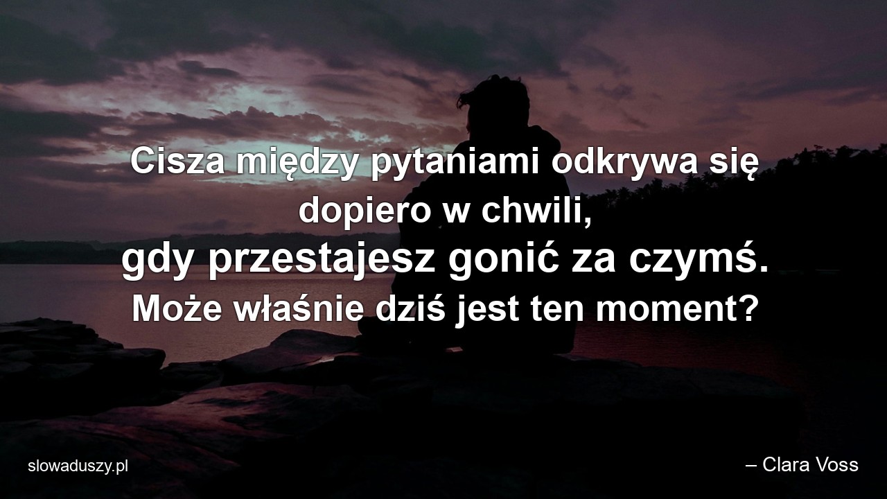 Cisza między pytaniami odkrywa się dopiero w chwili,  gdy przestajesz gonić za czymś. Może właśnie dziś jest ten moment? - – Clara Voss