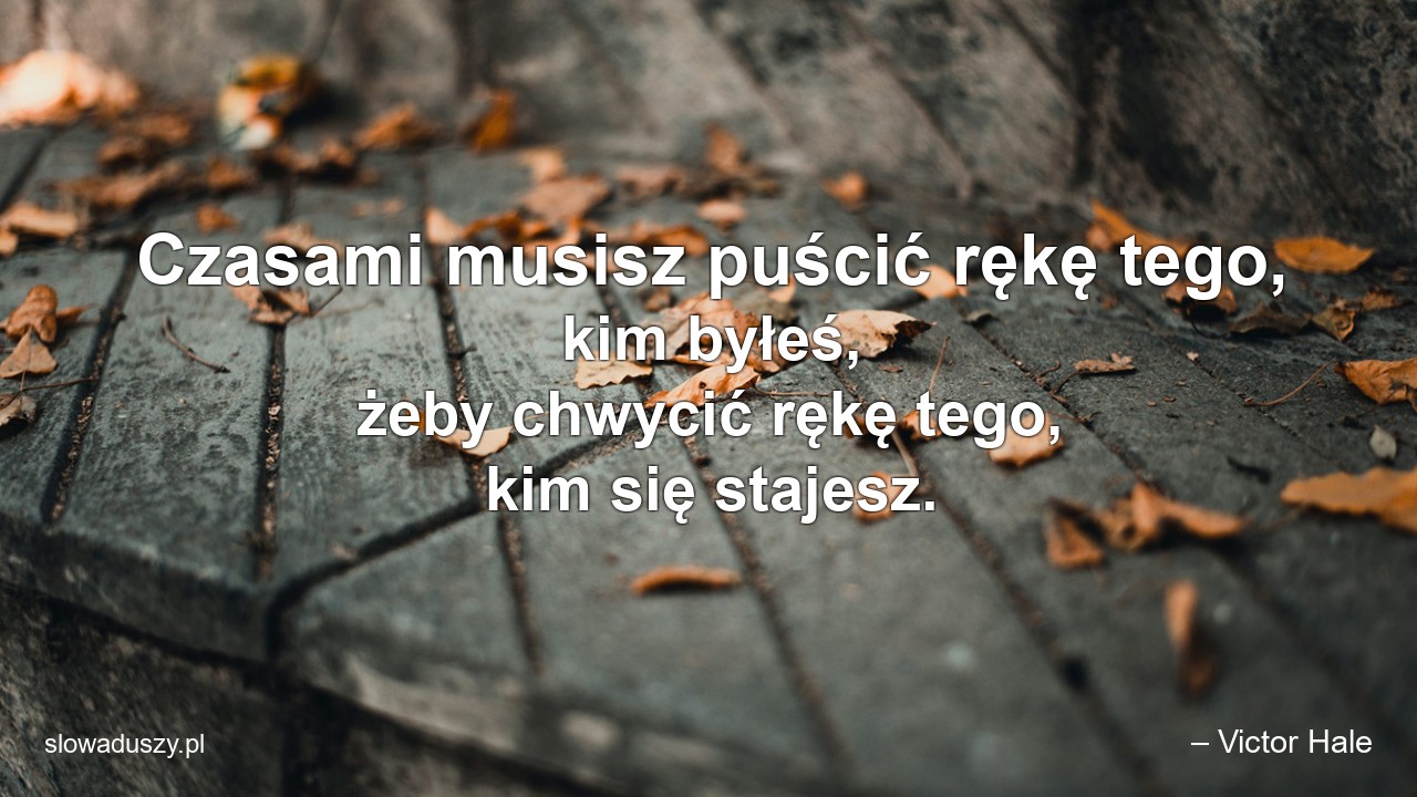 Czasami musisz puścić rękę tego,  kim byłeś,  żeby chwycić rękę tego,  kim się stajesz.