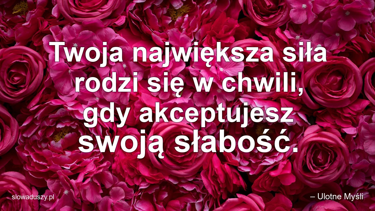 Twoja największa siła rodzi się w chwili,  gdy akceptujesz swoją słabość. - – Ulotne Myśli