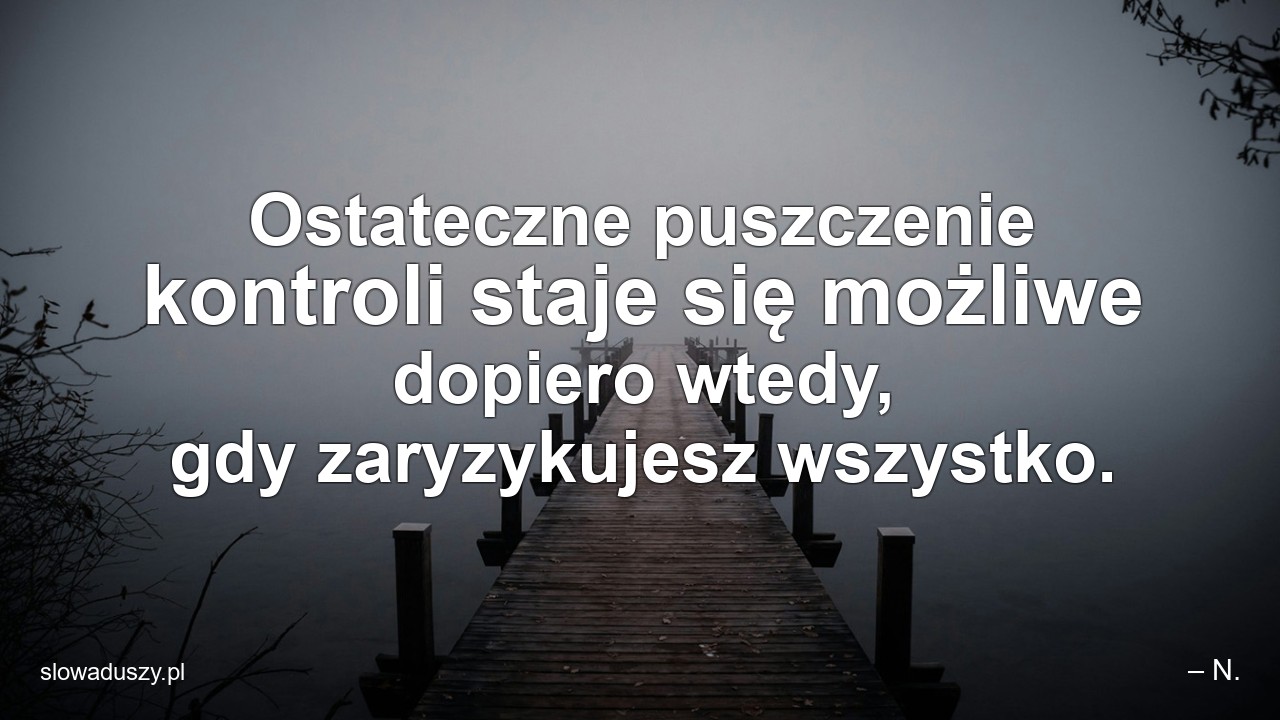 Ostateczne puszczenie kontroli staje się możliwe dopiero wtedy,  gdy zaryzykujesz wszystko. - – N.