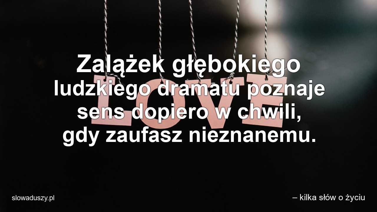Zalążek głębokiego ludzkiego dramatu poznaje sens dopiero w chwili,  gdy zaufasz nieznanemu. - – kilka słów o życiu