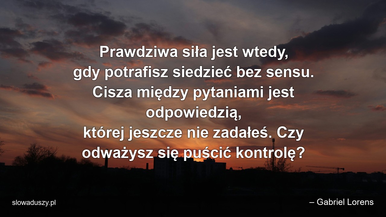 Prawdziwa siła jest wtedy,  gdy potrafisz siedzieć bez sensu. Cisza między pytaniami jest odpowiedzią,  której jeszcze nie zadałeś. Czy odważysz się puścić kontrolę?