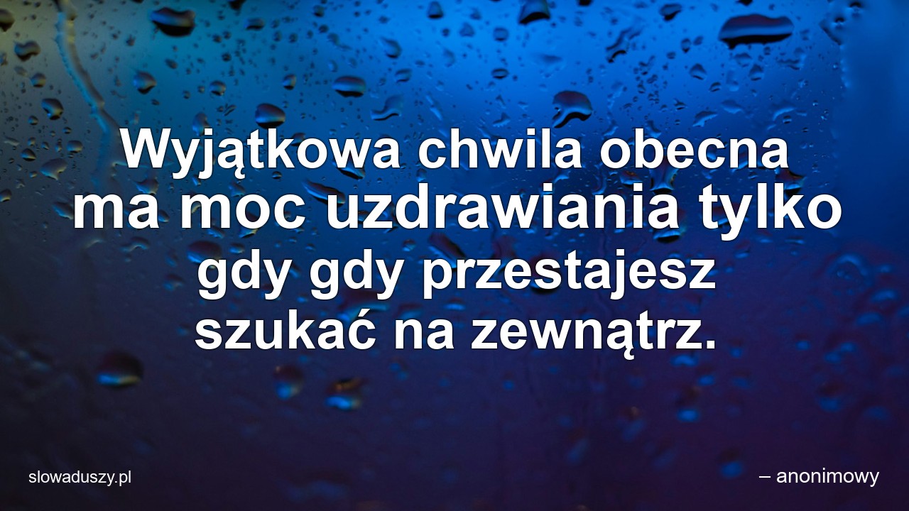 Wyjątkowa chwila obecna ma moc uzdrawiania tylko gdy gdy przestajesz szukać na zewnątrz. - – anonimowy