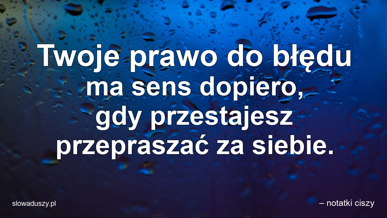 Twoje prawo do błędu ma sens dopiero,  gdy przestajesz przepraszać za siebie. - – notatki ciszy