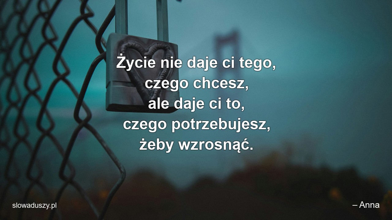 Życie nie daje ci tego,  czego chcesz,  ale daje ci to,  czego potrzebujesz,  żeby wzrosnąć. - – Anna