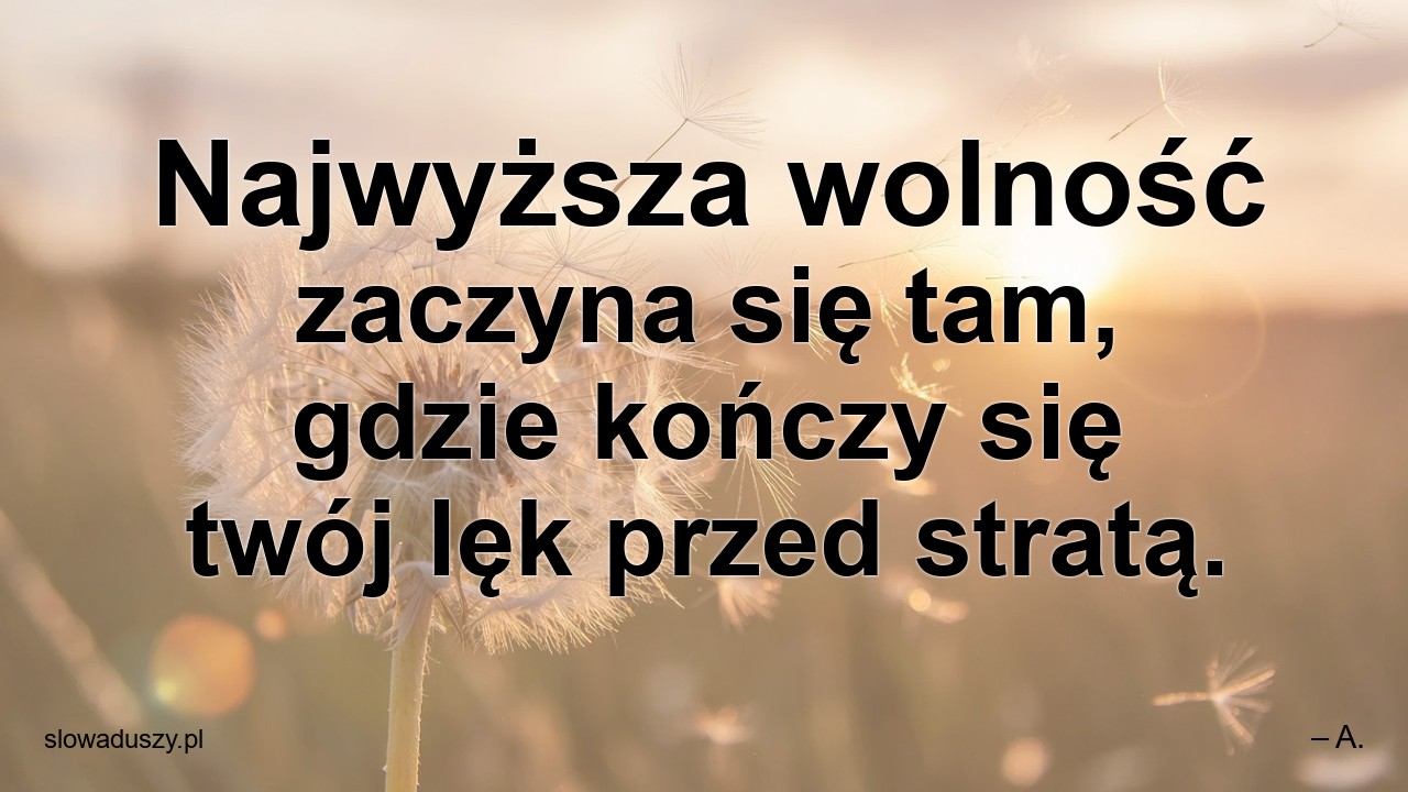 Najwyższa wolność zaczyna się tam,  gdzie kończy się twój lęk przed stratą. - – A.