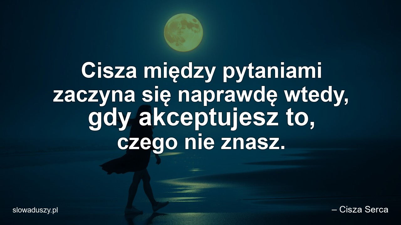 Cisza między pytaniami zaczyna się naprawdę wtedy,  gdy akceptujesz to,  czego nie znasz. - – Cisza Serca