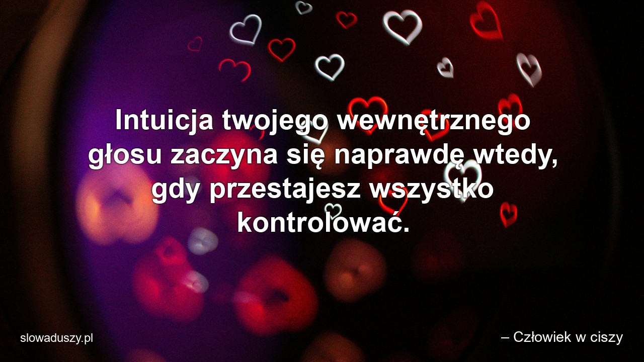 Intuicja twojego wewnętrznego głosu zaczyna się naprawdę wtedy,  gdy przestajesz wszystko kontrolować. - – Człowiek w ciszy
