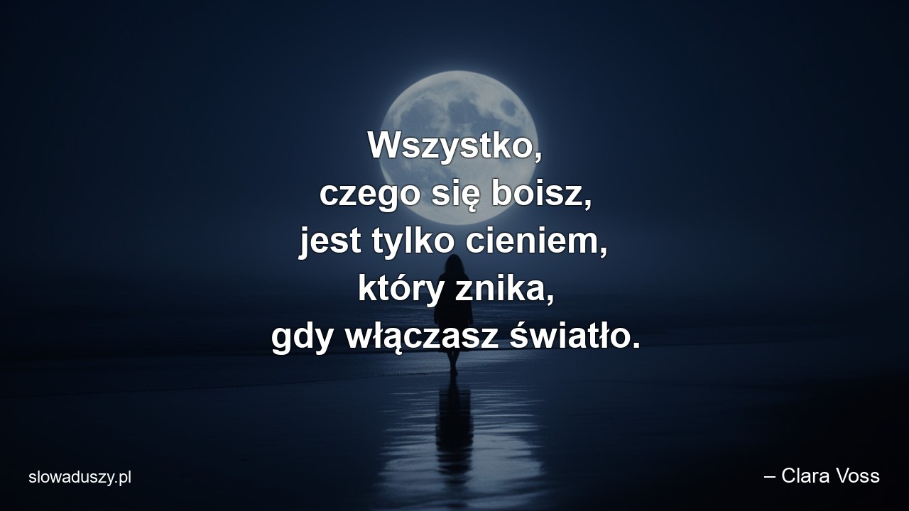 Wszystko,  czego się boisz,  jest tylko cieniem,  który znika,  gdy włączasz światło. - – Clara Voss