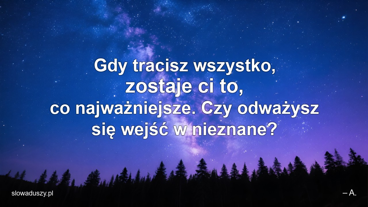 Gdy tracisz wszystko,  zostaje ci to,  co najważniejsze. Czy odważysz się wejść w nieznane?