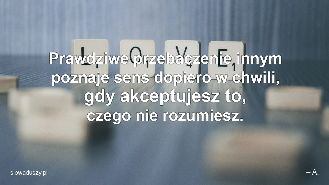 Prawdziwe przebaczenie innym poznaje sens dopiero w chwili,  gdy akceptujesz to,  czego nie rozumiesz.