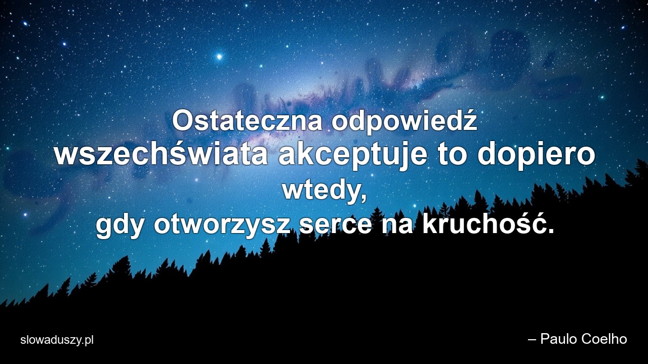 Ostateczna odpowiedź wszechświata akceptuje to dopiero wtedy,  gdy otworzysz serce na kruchość. - – Paulo Coelho
